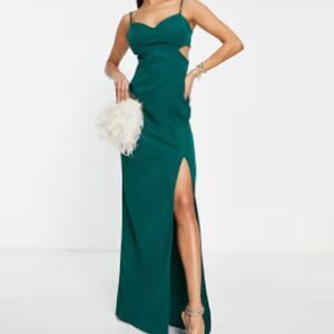 Trendyol Women's Cut Out Maxi Dress with Leg Split in Green Size EU 40,US 8 NWT